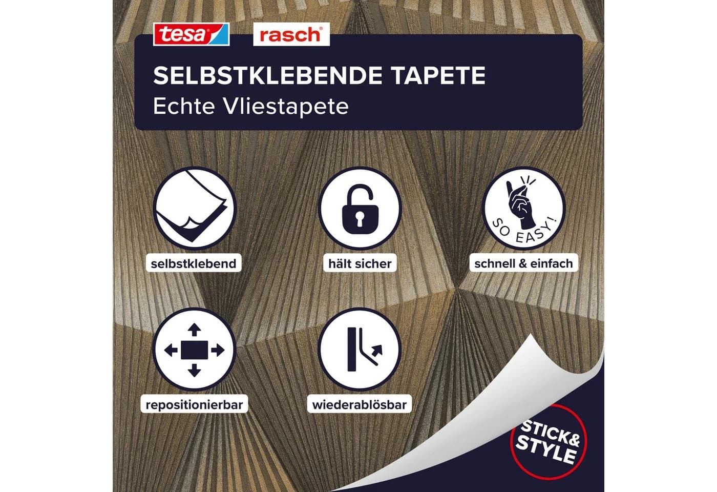 Rasch Vliestapete Cairo 3D Effekt Gold-Optik Selbstklebend