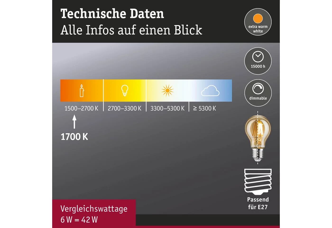 Paulmann LED-Leuchtmittel E27 Goldlicht dimmbar Vintage AGL 6W