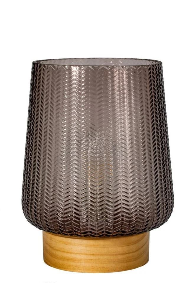 PAULEEN LED Tischleuchte Fancy Glamour Taupe Glas Holz