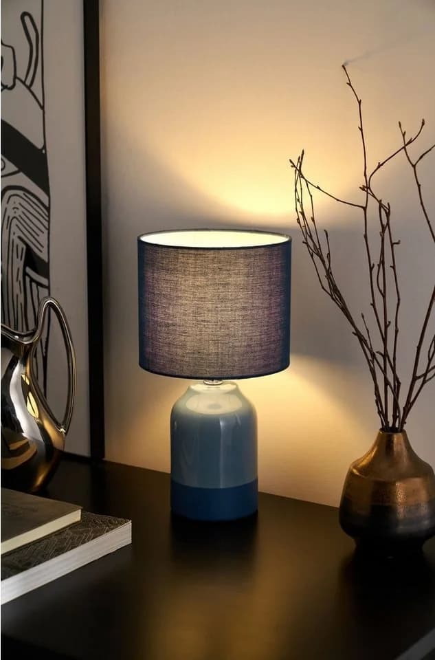 PAULEEN Tischleuchte Sandy Glow Keramik Stoffschirm Blau