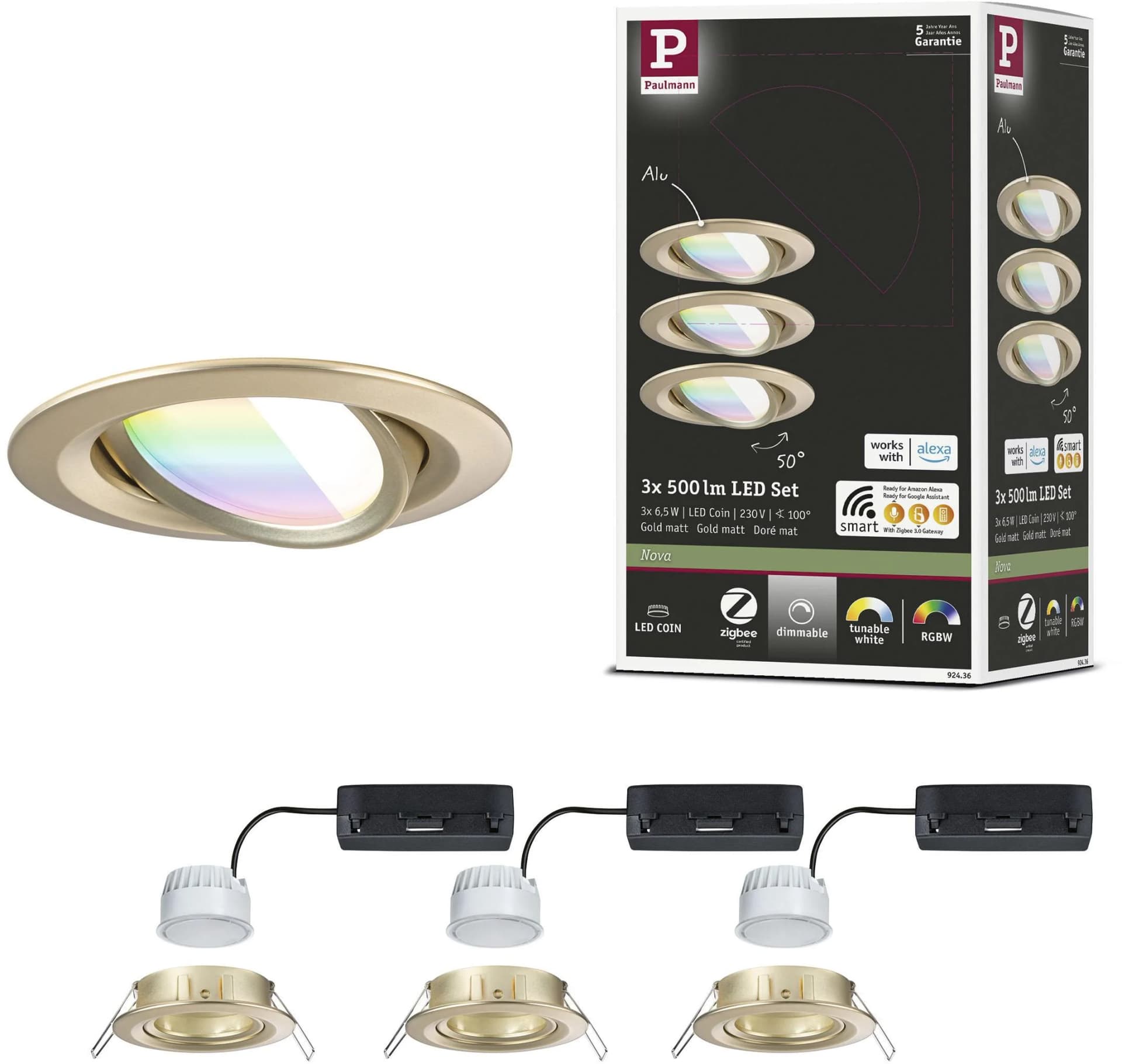 PAULMANN LED Einbauleuchte Nova Coin rund 84mm 50 Gold 3 Stk. Smart Home
