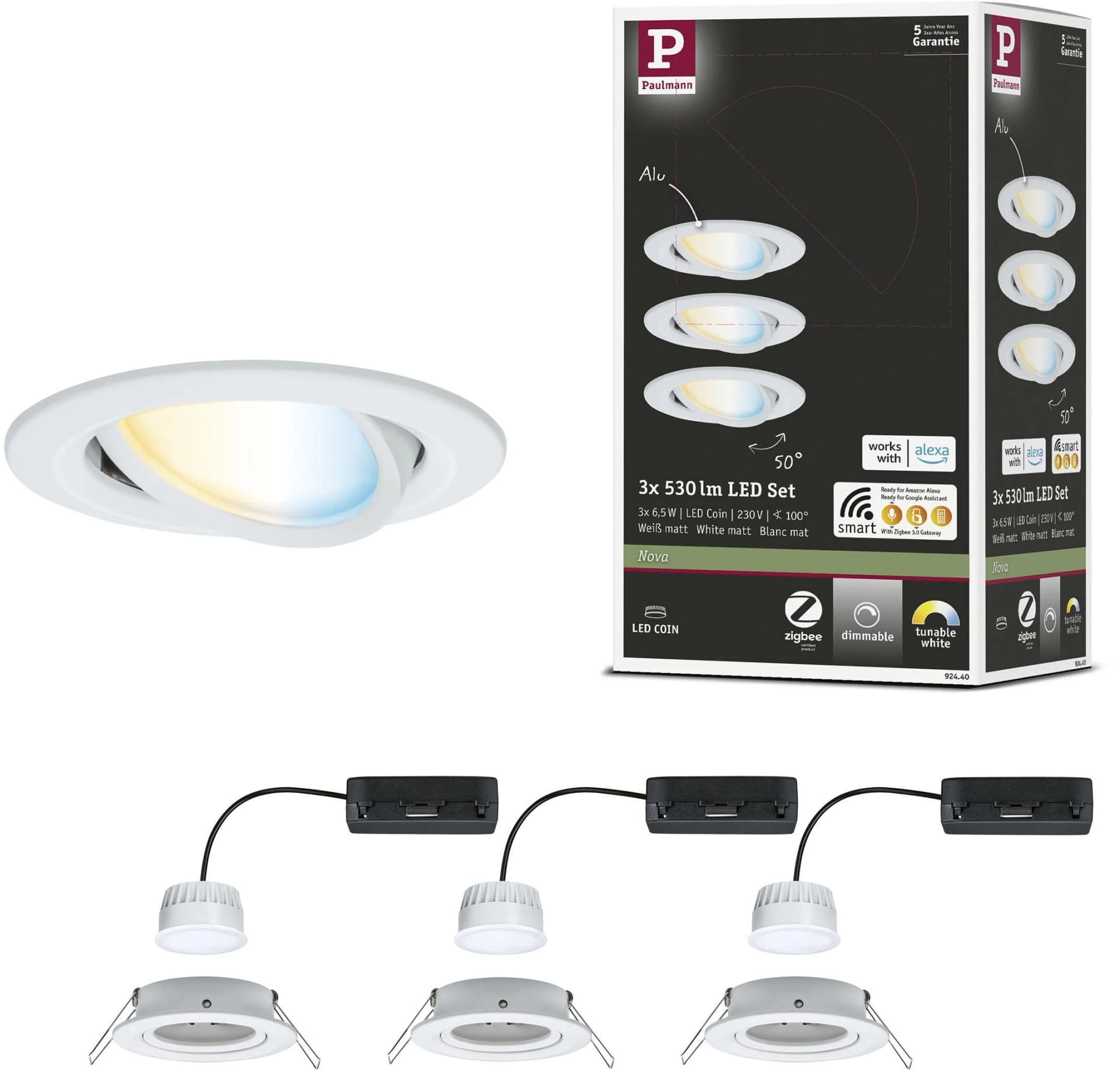 PAULMANN LED Einbauleuchte Nova Coin rund 84mm 50 weiß 3 Stk. Smart Home