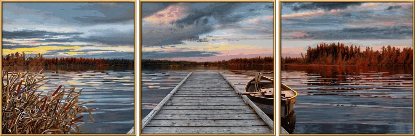 Schipper Malen nach Zahlen Triptychon Sonnenaufgang am See Bunt