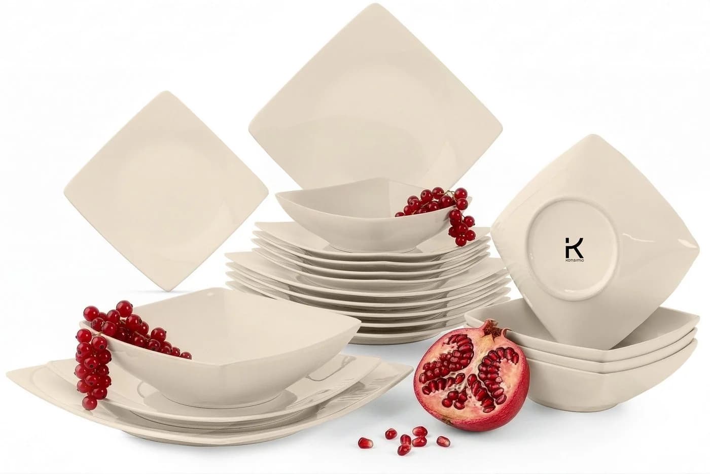 KONSIMO® Tafelservice EPIRI 18-tlg. Keramik Beige Modern Quadratisch