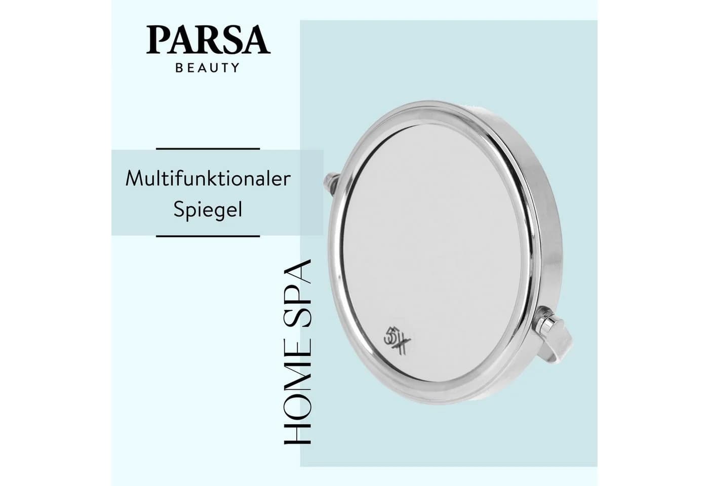 PARSA Beauty Standspiegel Essential Reise-Standspiegel 5-fach Vergrößerung Silber