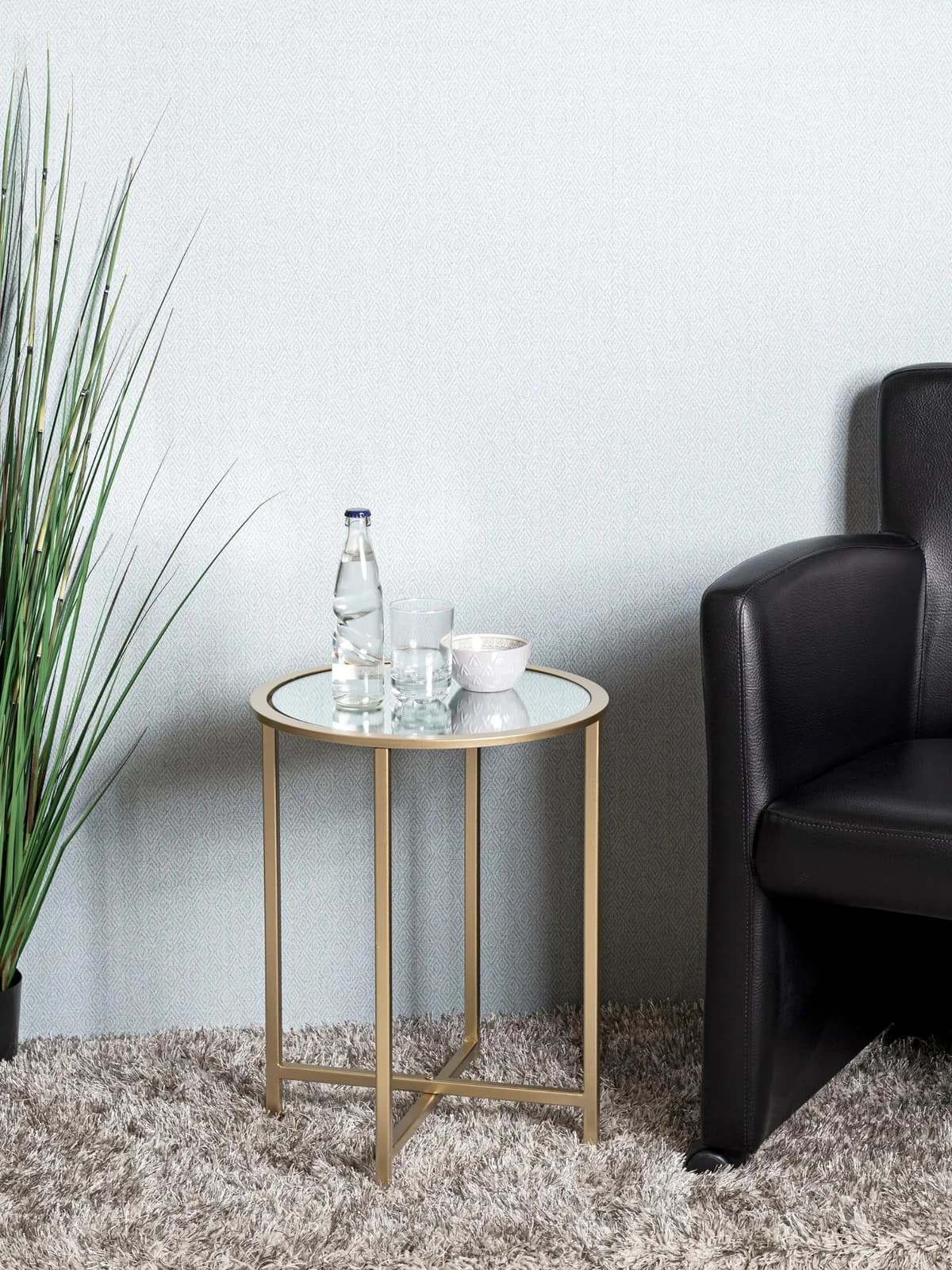 HAKU Beistelltisch rund Gold Spiegelglas X-Gestell