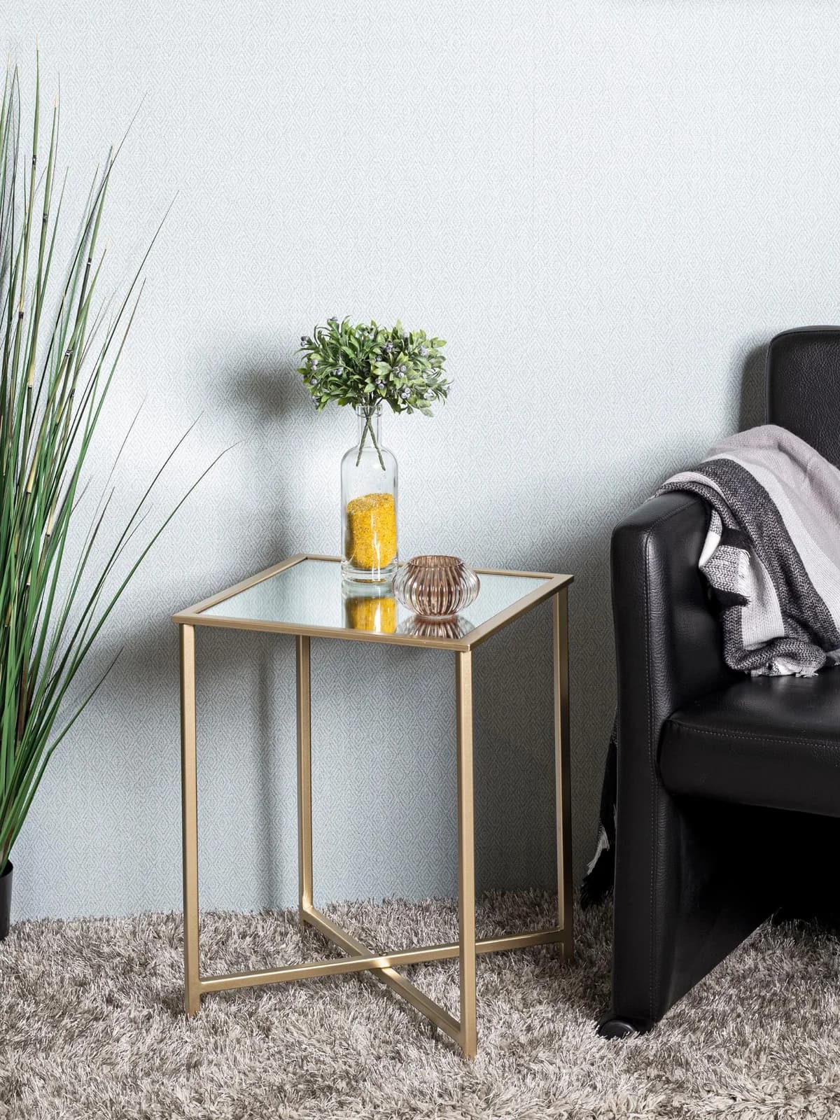HAKU Beistelltisch Gold Spiegelglas X-Gestell