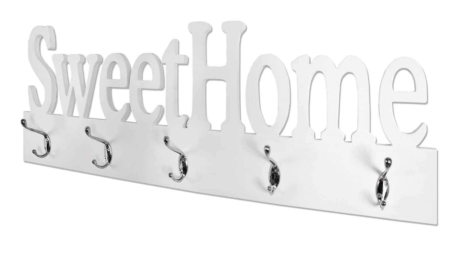 HAKU Wandgarderobe SWEET Home Weiß mit 5 Chrom-Haken