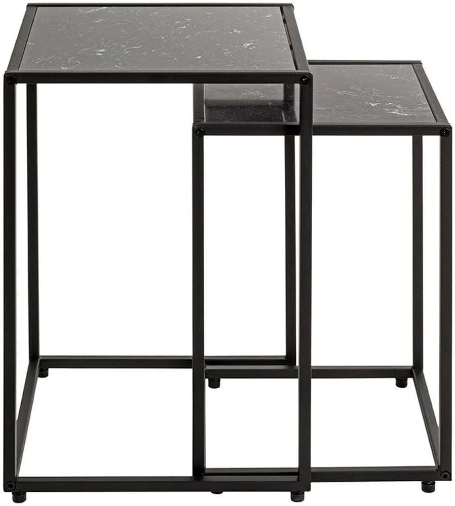 HAKU Beistelltisch 2er Set Schwarz Kunstmarmor