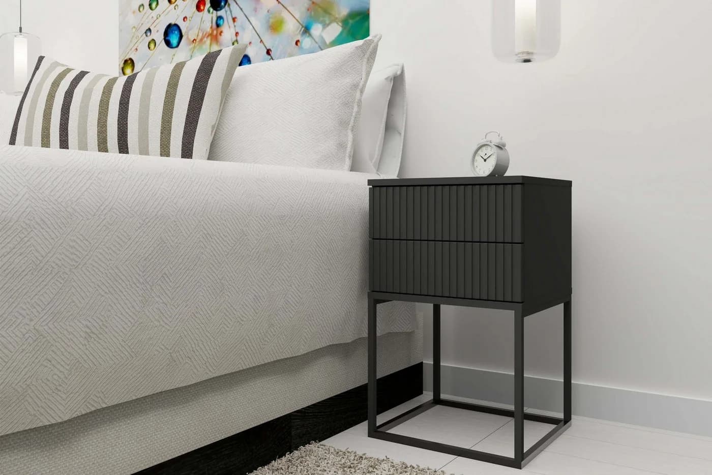 KONSIMO® Nachttisch RECTUS Schwarz Push-to-Open 2 Schubladen