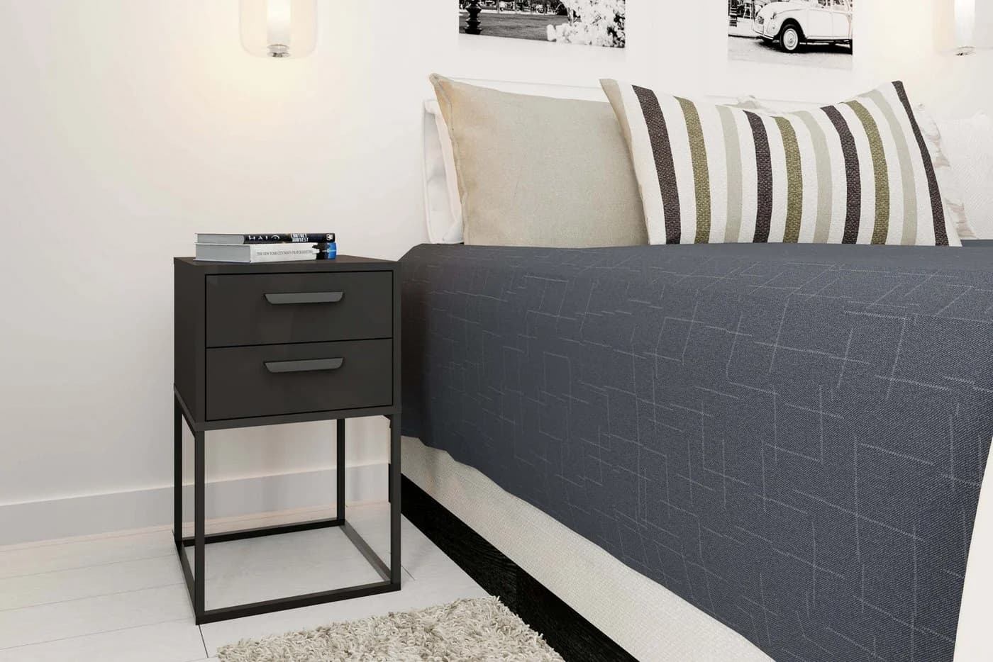 KONSIMO® Nachttisch RECTUS Modern mit 2 Schubladen schwarzer Metallrahmen