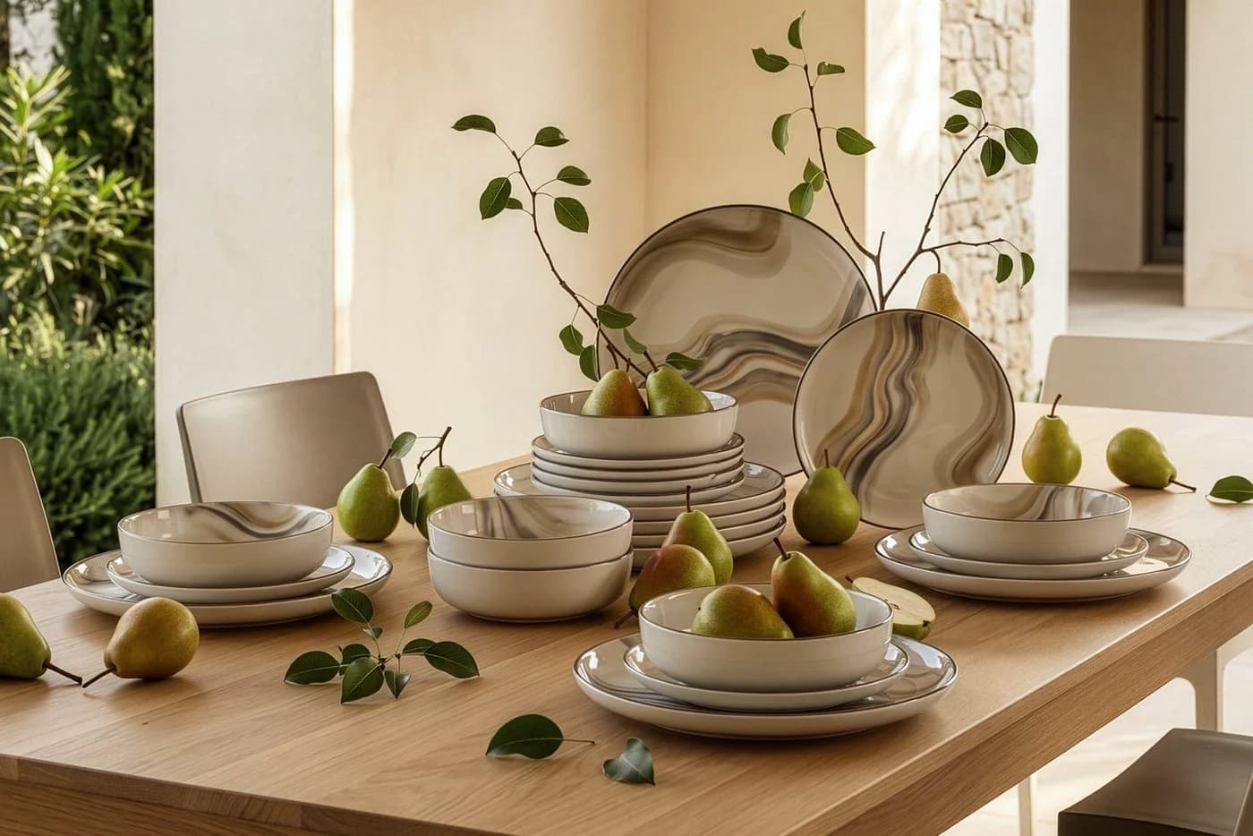 KONSIMO® Kombiservice SALVA 24-tlg. Steingut Beige/Braun/Grau