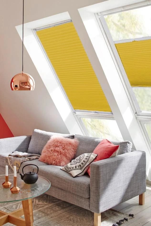 SUNLINES Dachfensterplissee StartUp Style Honeycomb VD gelb mit Führungsschienen