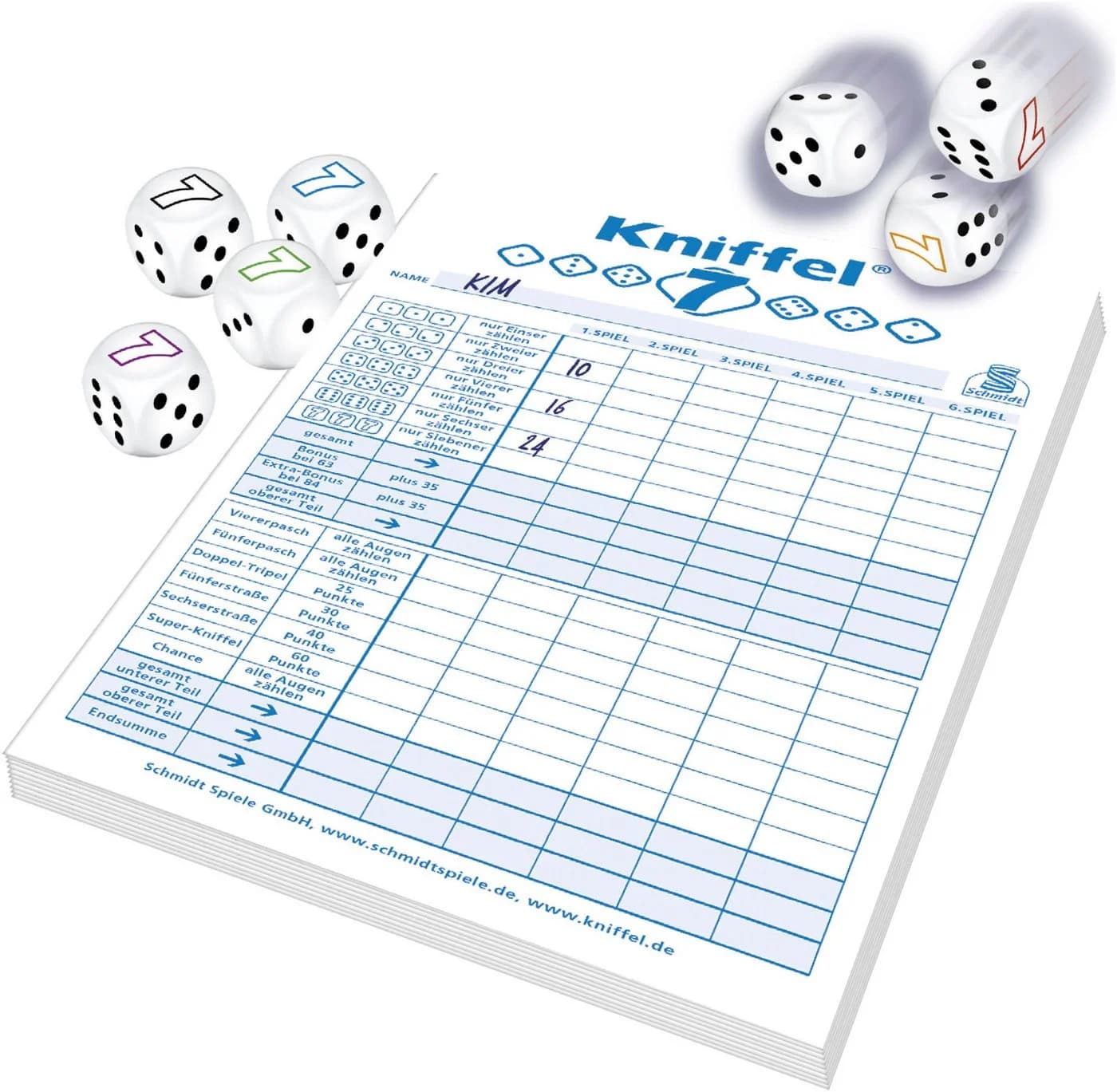Schmidt Spiele Kniffel®7 Familienspiel mit 7 Würfeln Bunt