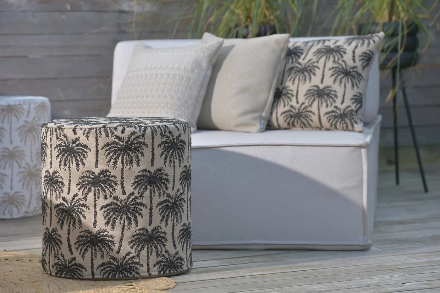 H.O.C.K. Dekokissen Vamosa Palms Schwarz Taupe Palmen Outdoor