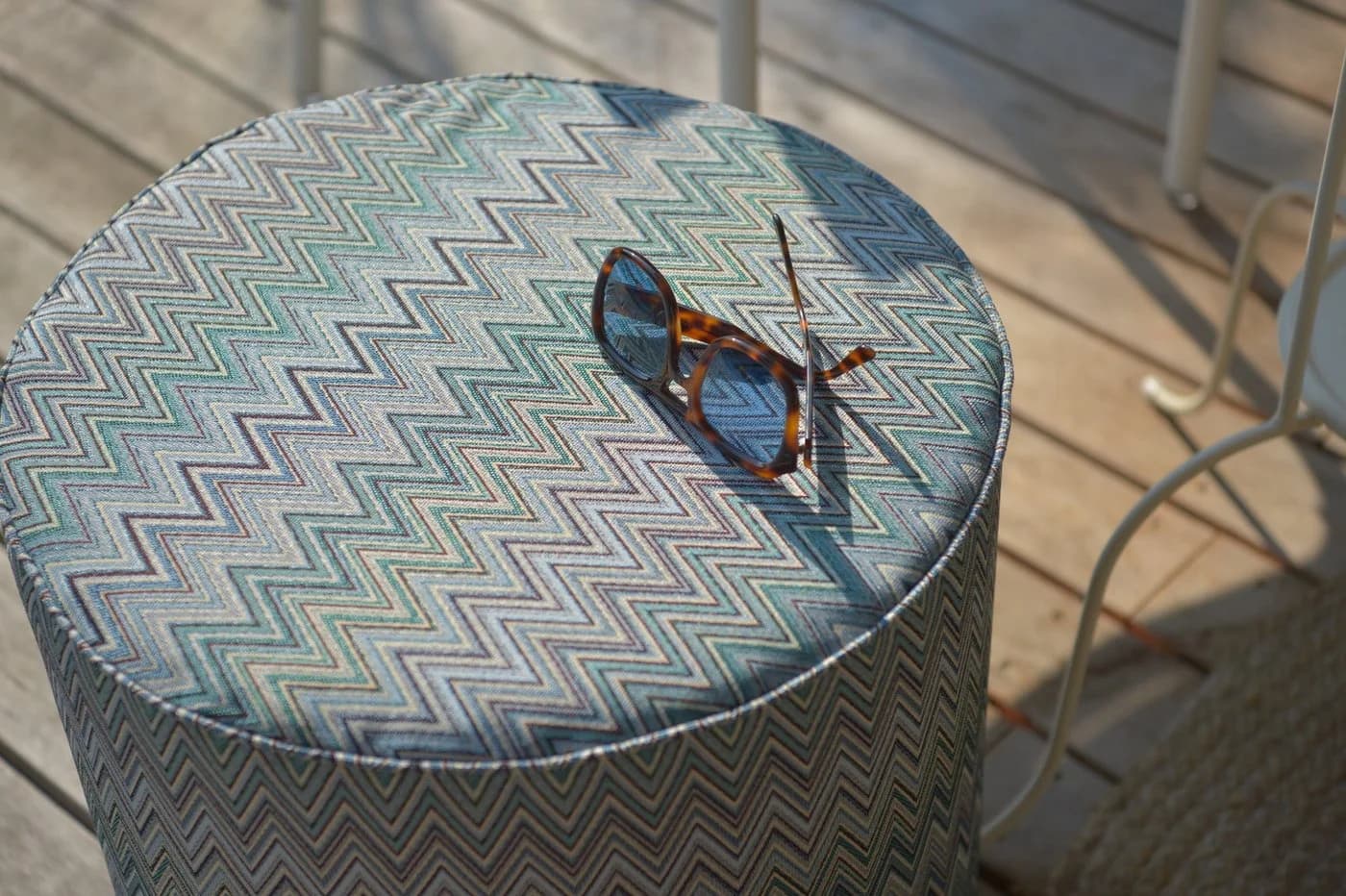 H.O.C.K. Pablo Outdoor Hocker Pouf Rund Mit Keder Ø60x40cm Blau