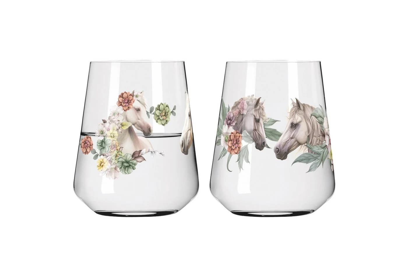 Ritzenhoff Wasserglas-Set 2-tlg. mit floralem Pferde-Dekor