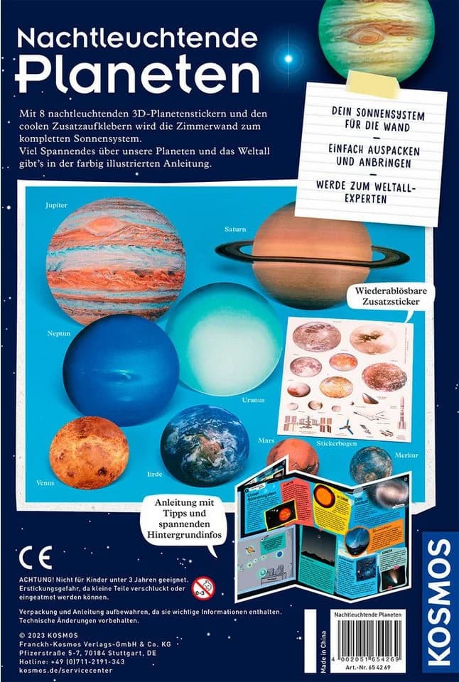 Kosmos Experimentierkasten Nachtleuchtende Planeten 3D Wandsticker