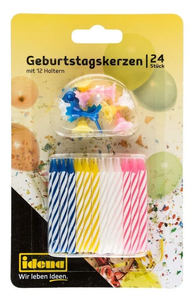 Idena Geburtstagskerzen Set 24-tlg. mit Haltern Bunt