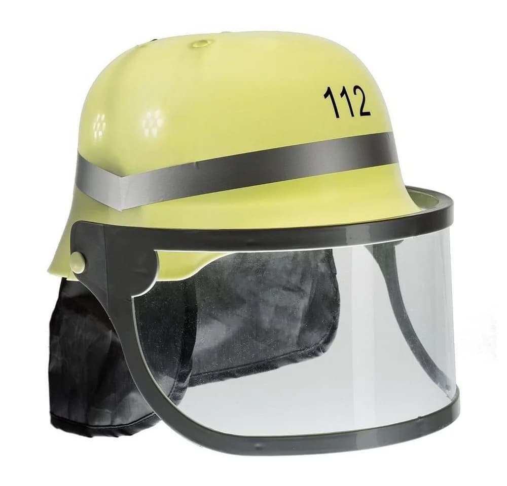 Idena Spielzeug-Helm Feuerwehrhelm mit klappbarem Visier und Nackentuch