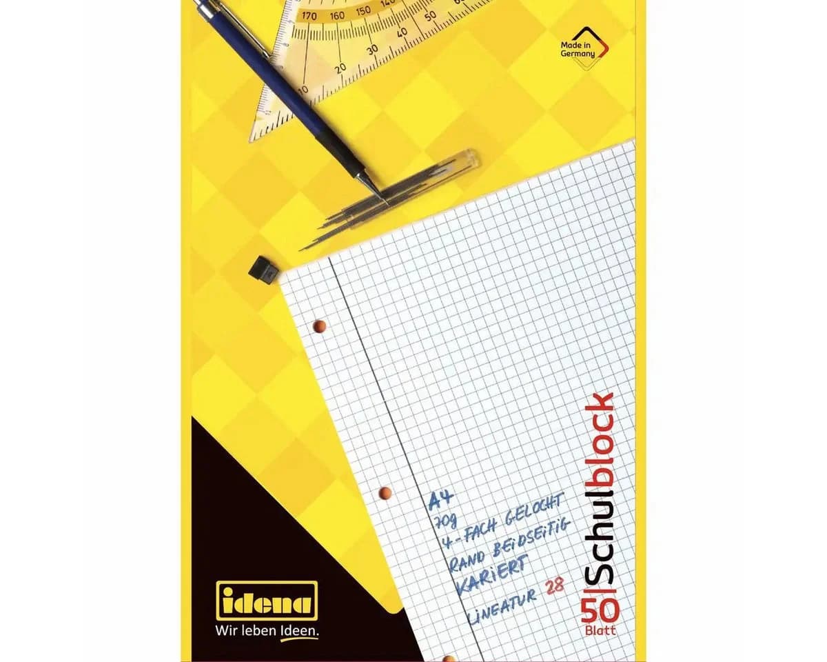 Idena Schulblock DIN A4 kariert 50 Blatt 70g/m² weiß gelocht