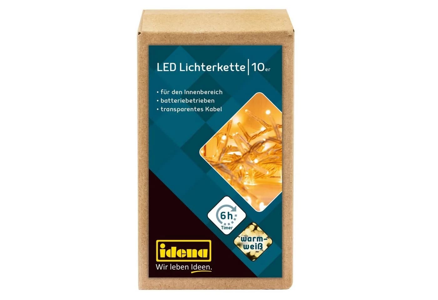 Idena LED-Lichterkette 10 LEDs Warmweiß mit Timer