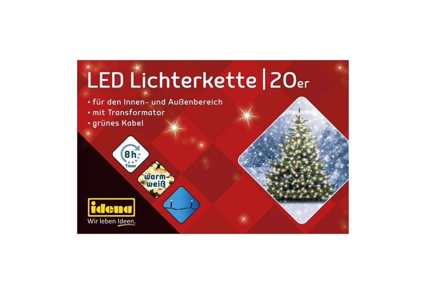 Idena LED-Lichterkette 20 LEDs Warmweiß 8 Stunden