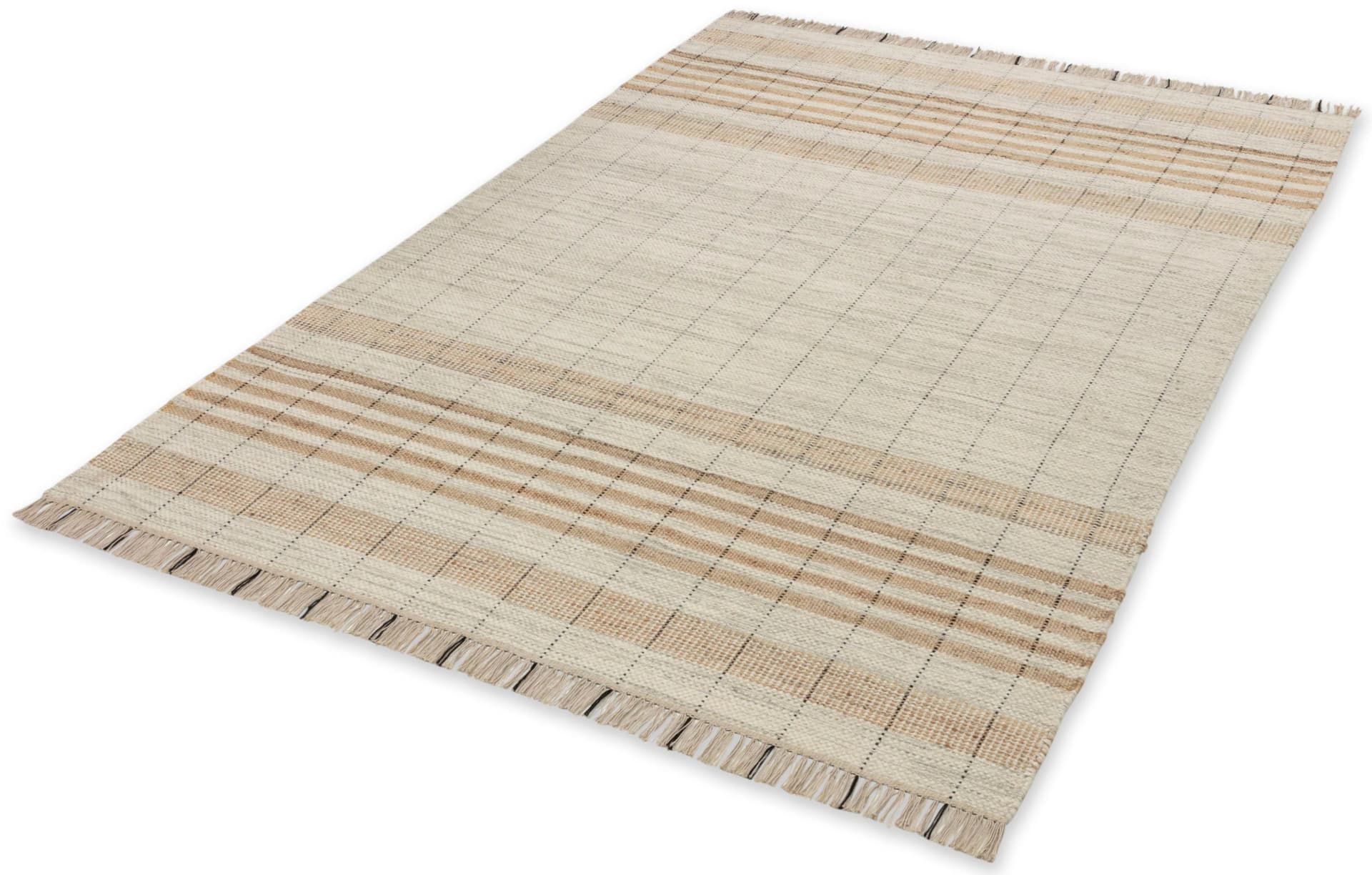SCHÖNER WOHNEN Kollektion Teppich Neria Beige Karo mit Fransen