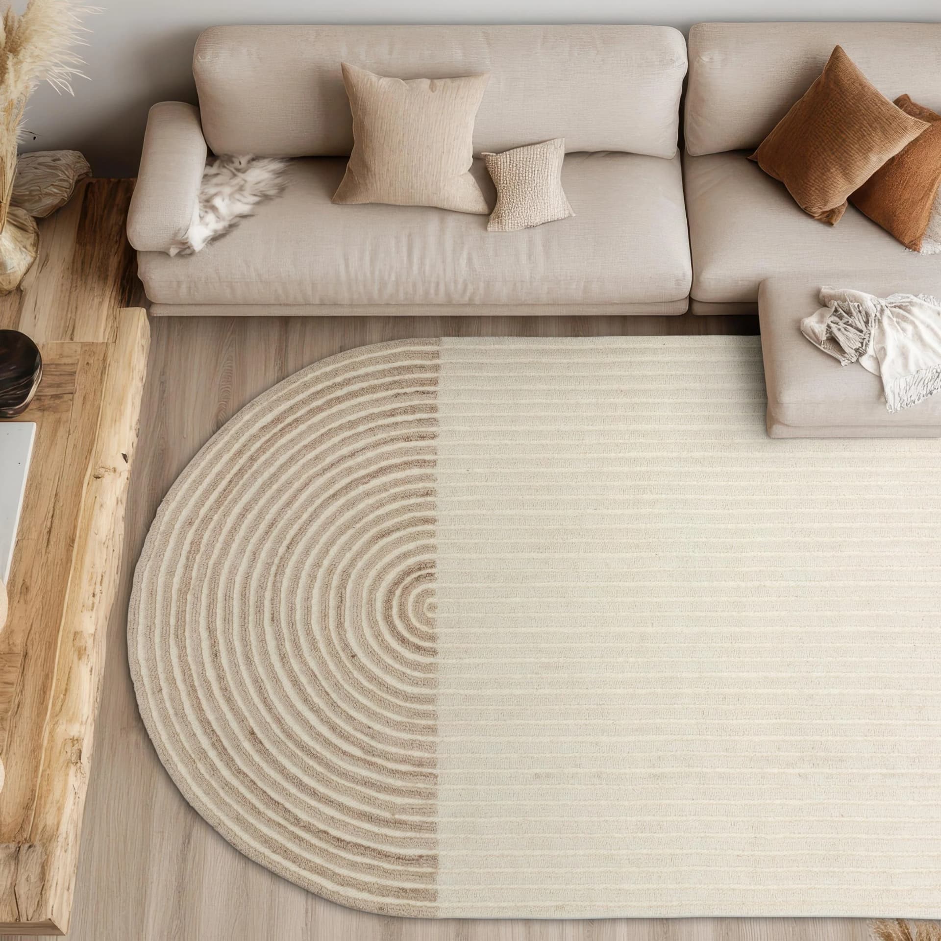 Teppich "Jaylin" U-förmig Beige Kunstfaser Wolle
