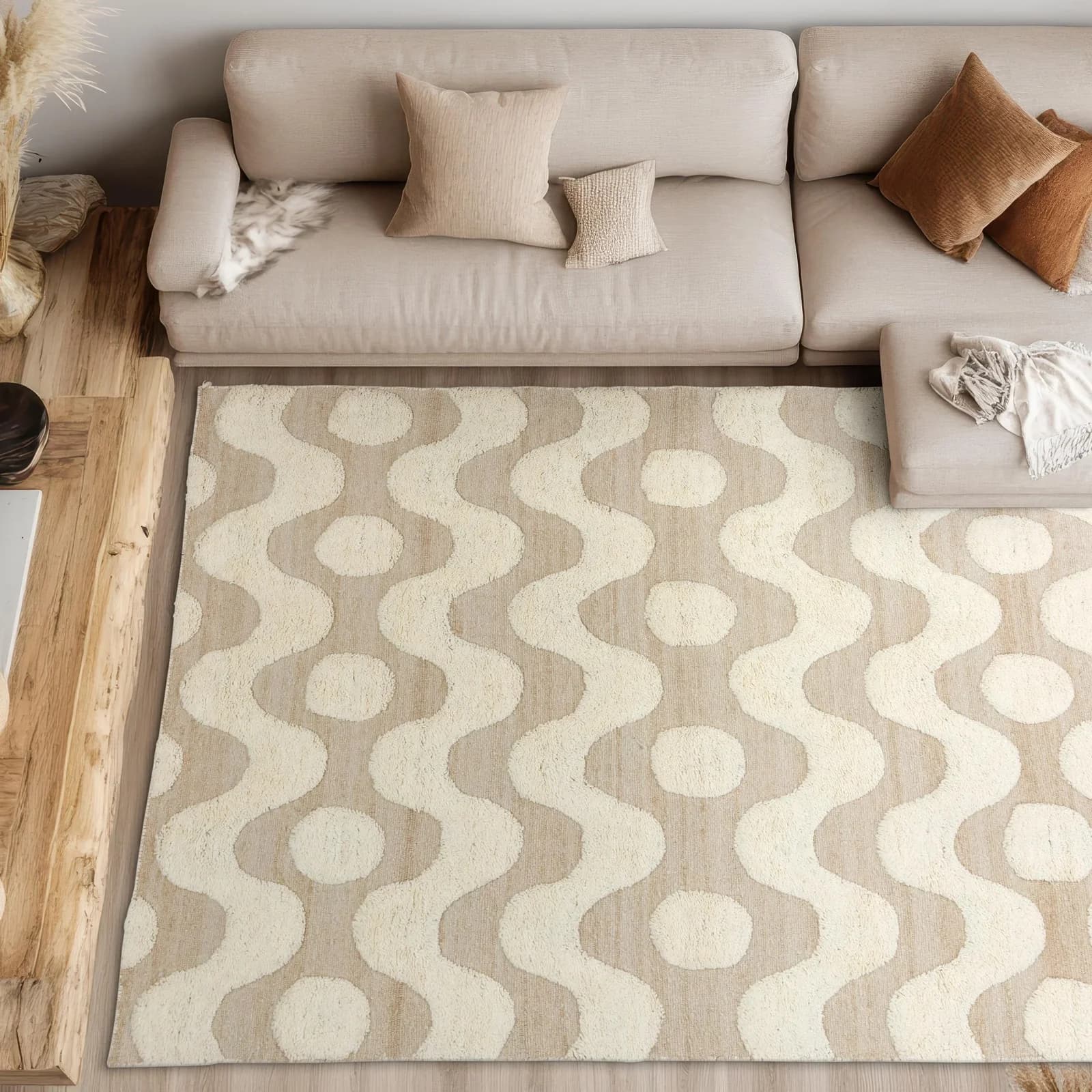 Teppich Milena Beige/Weiß Modern Hoch-Tief Struktur