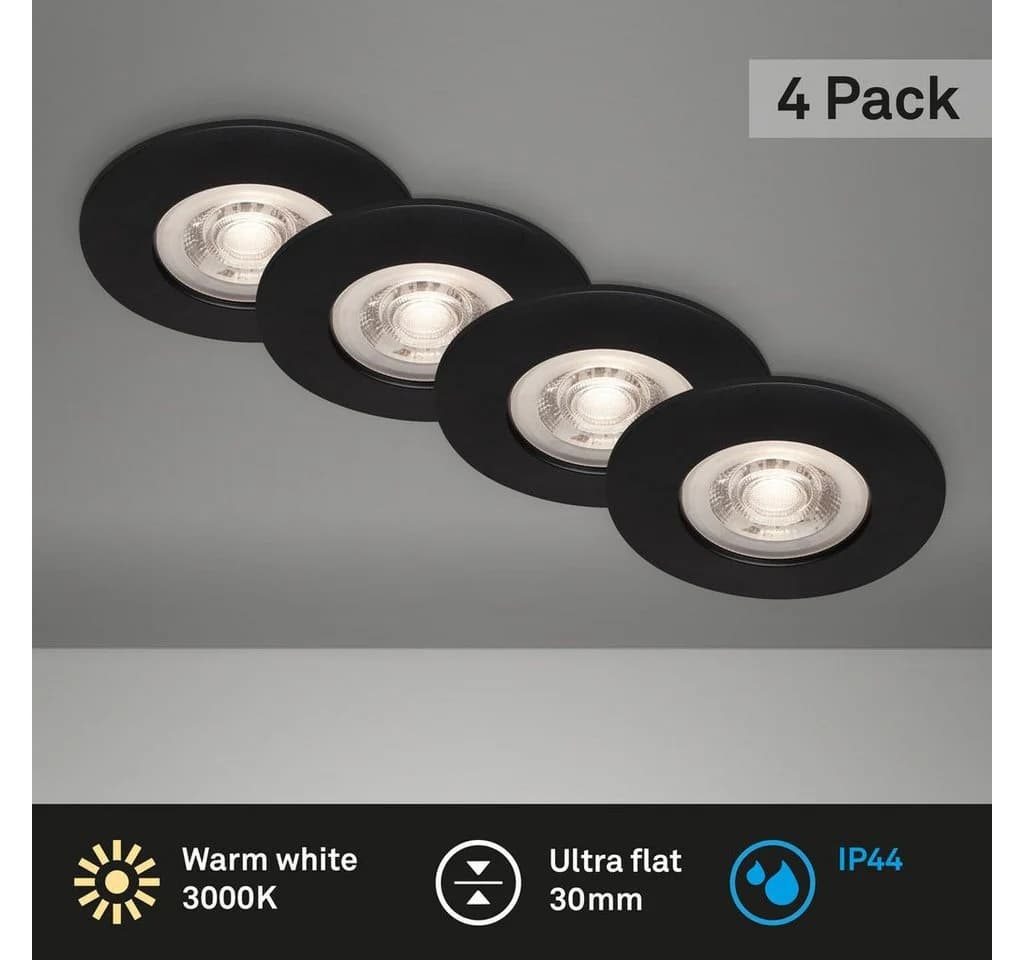 Briloner Leuchten LED Einbaustrahler 7998-045 4er Set Schwarz-Matt Ultraflach
