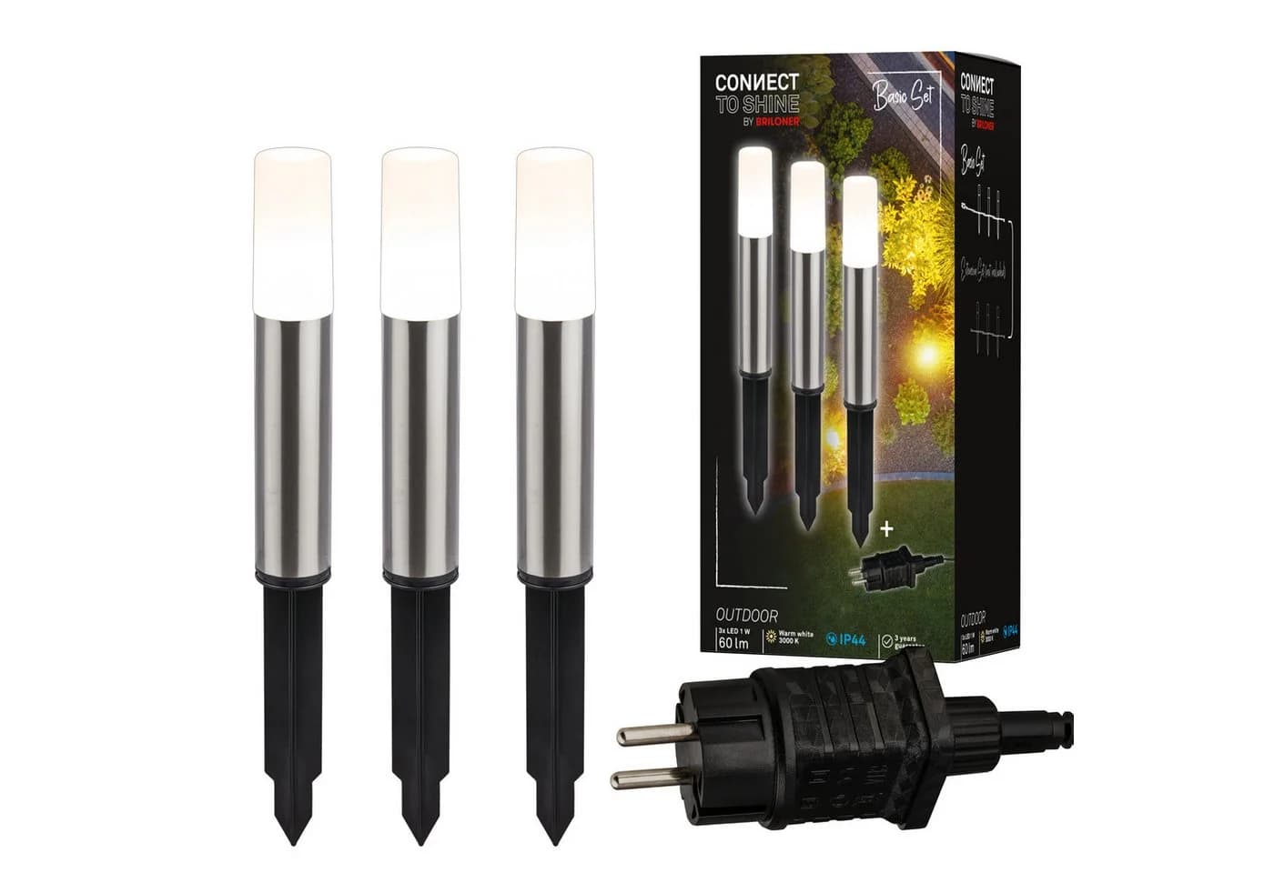 Briloner Leuchten JUNCA Pollerleuchte 3er Set LED Außenleuchte Silber Weiß