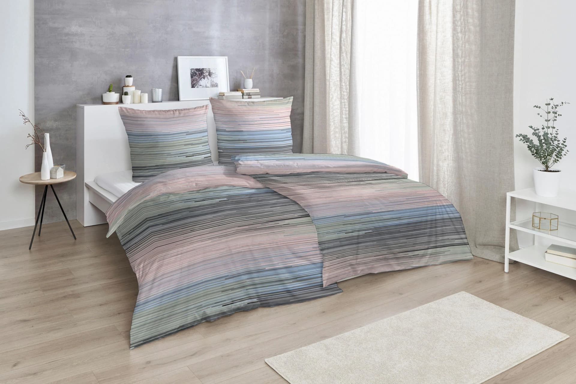 Primera Mako-Satin-Bettwäsche Set Bunt Gestreift