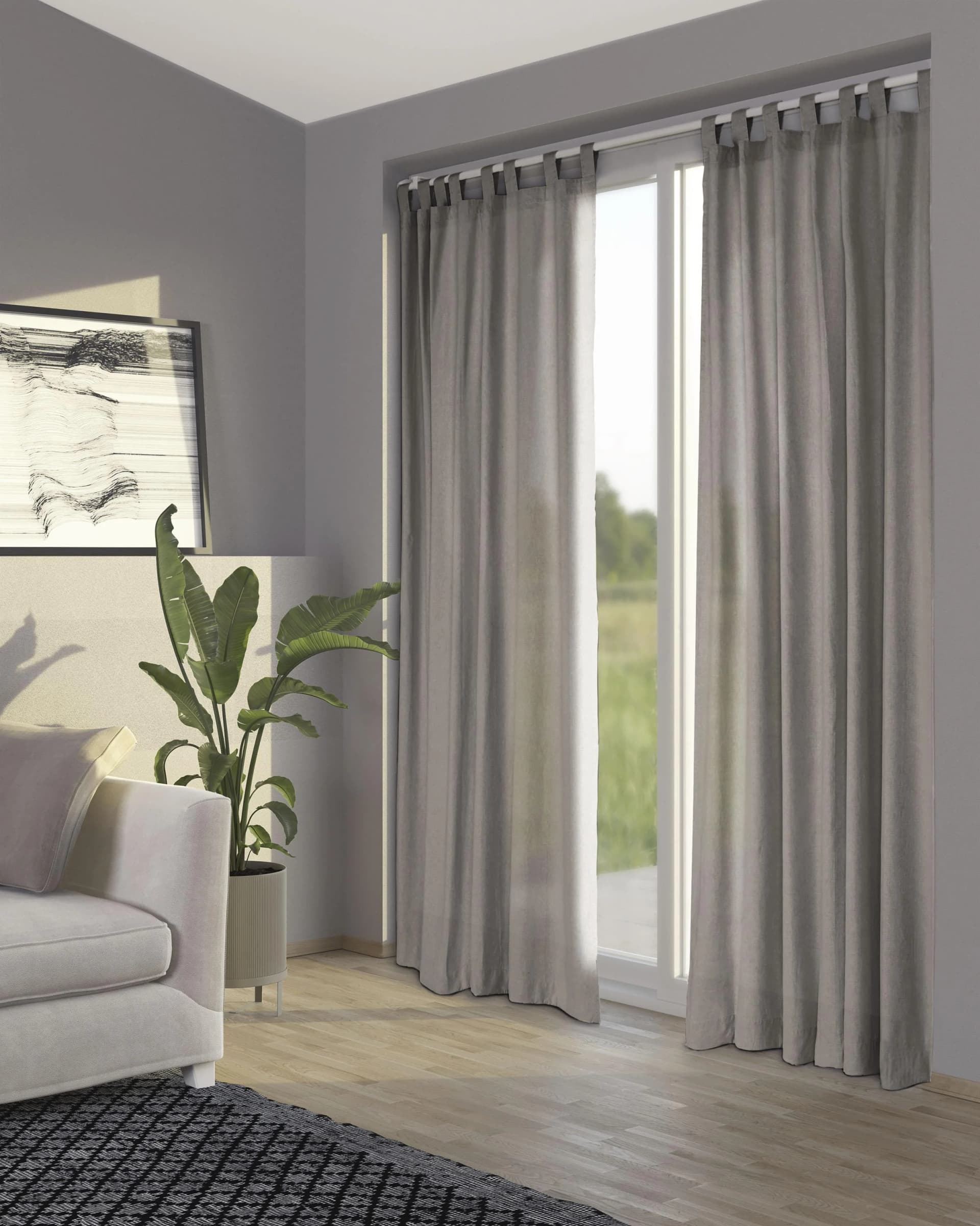 Primera Vorhang Stone-Washed Grau Kattun 145x250cm Stoffschlaufen