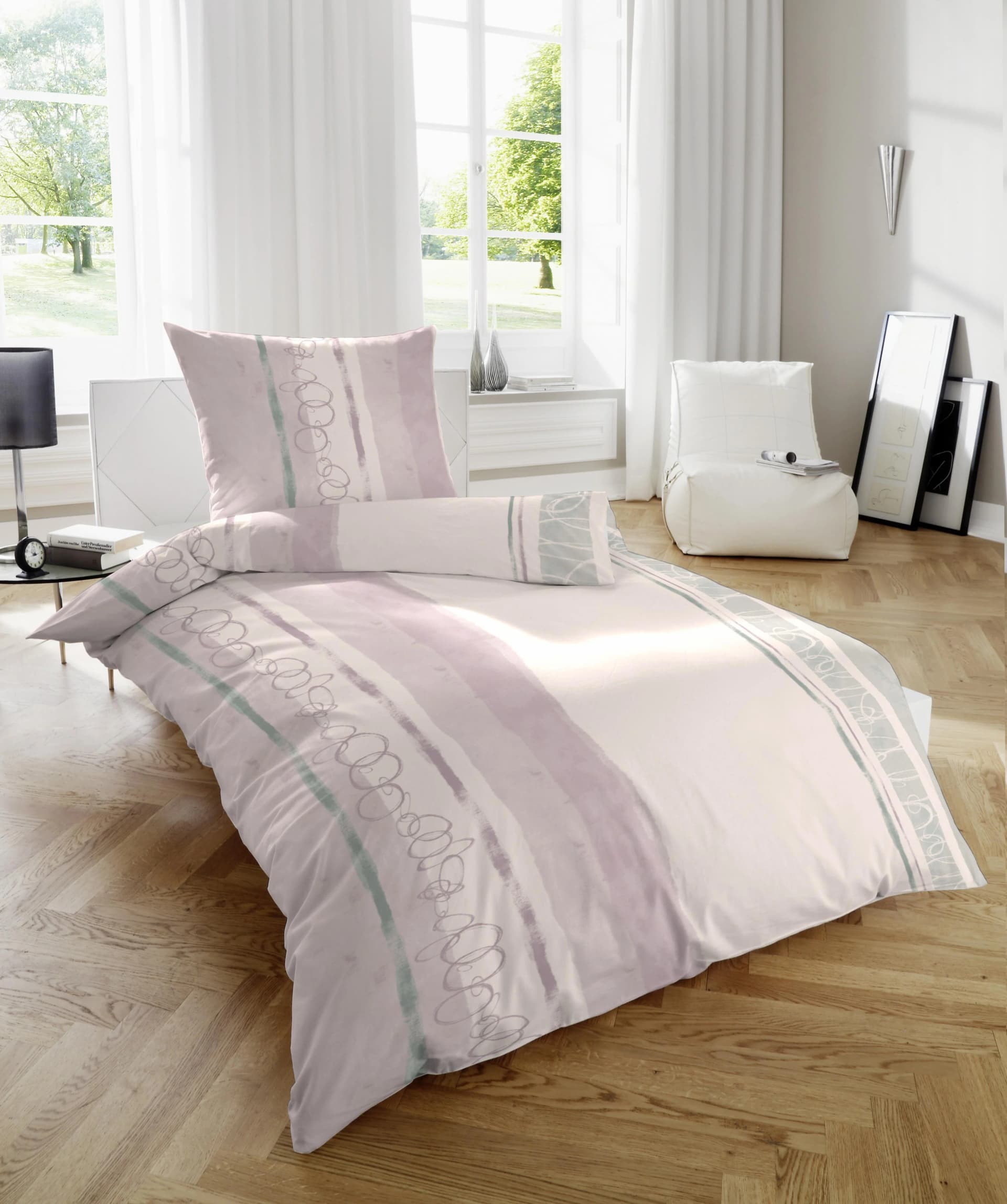 Primera Feinbiber-Bettwäsche Rosa-Grau 100% Baumwolle
