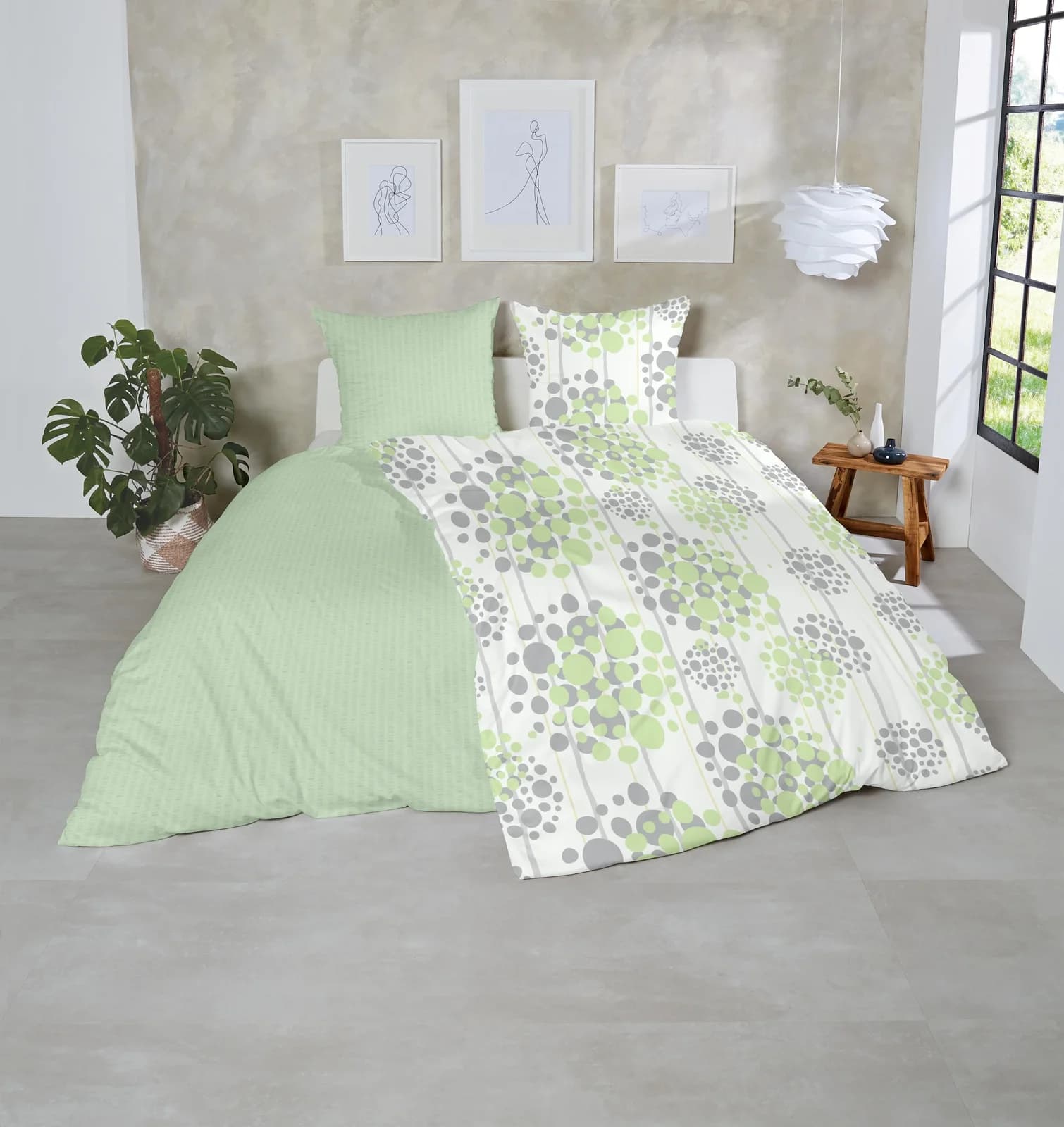 Primera Soft-Seersucker-Bettwäsche Florence Grün