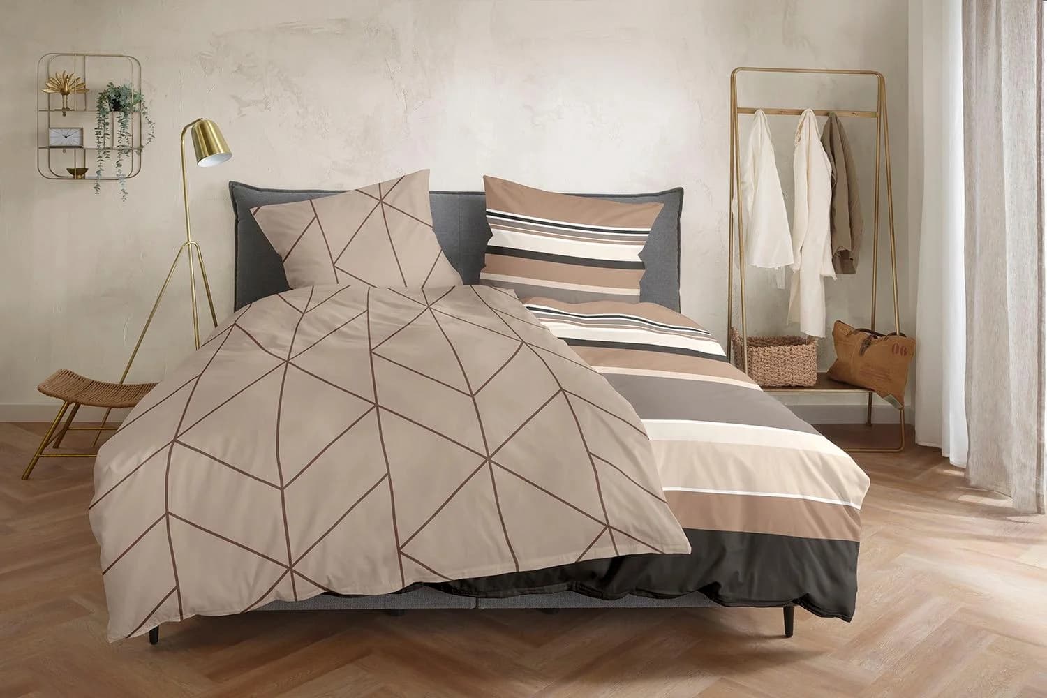 Primera Satin-Bettwäsche Golden Braun Geometrisches Muster