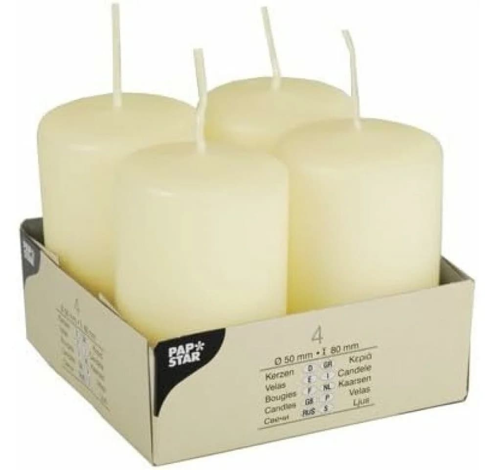 PAPSTAR Stumpenkerze 4er Pack Elfenbein Duftfrei