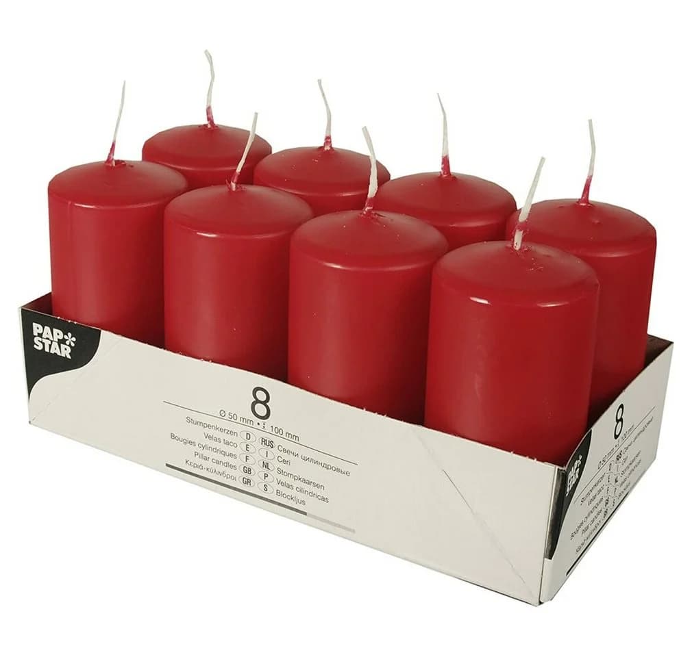 PAPSTAR Stumpenkerzen Set 8-tlg. Rot