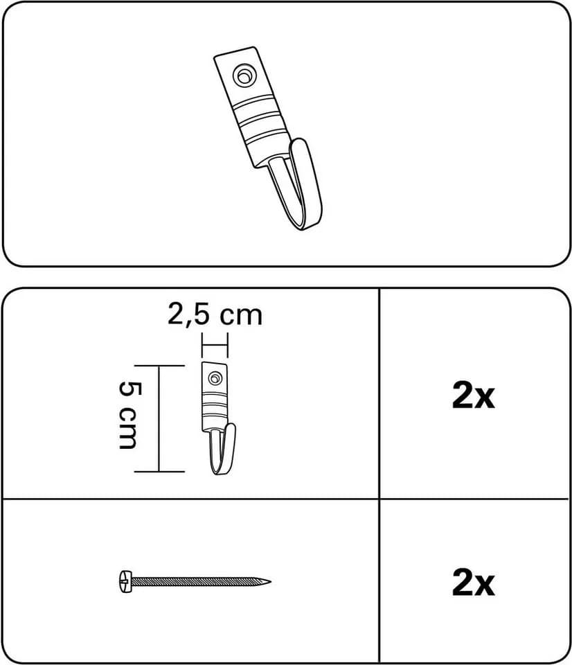 Raffhaken GARDINIA "Geo" Gr. 1, weiß, L:2,5cm, Raffhalter