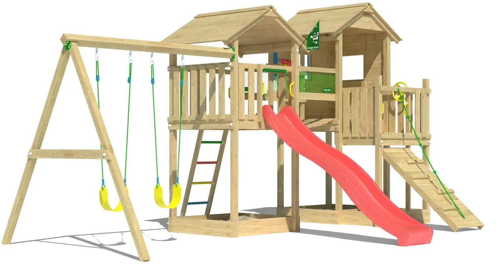 Jungle Gym Stronghold Spielturm rot mit Rutsche und Schaukel