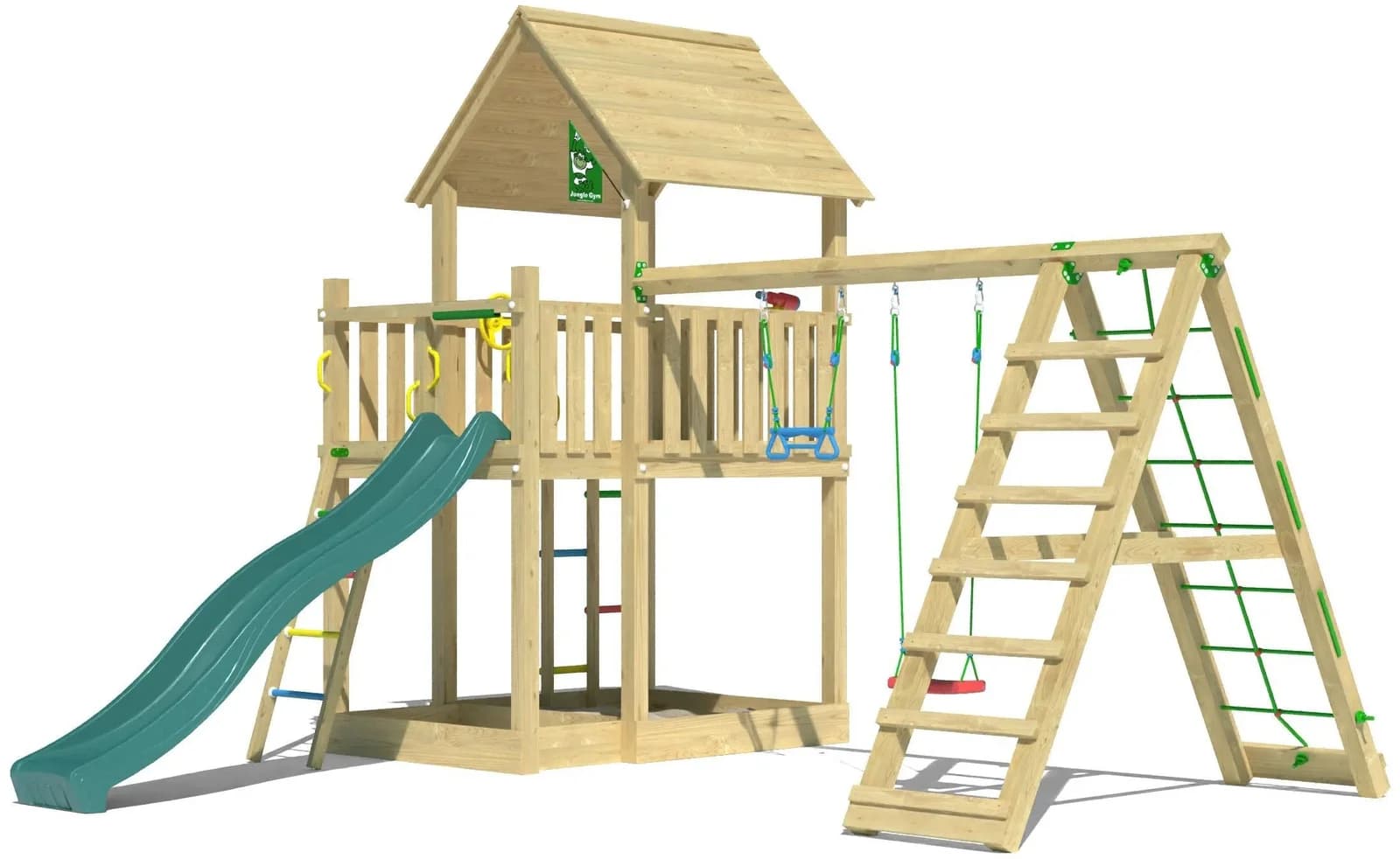 Jungle Gym Spielturm Majesty Dunkelgrün mit Rutsche und Schaukel