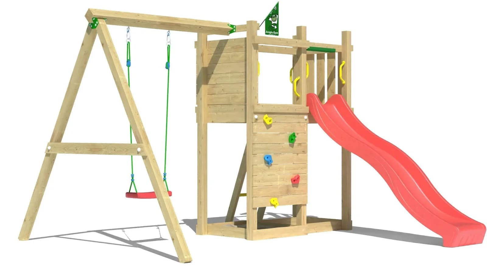 Jungle Gym Spielturm Deck rot mit Rutsche und Schaukel