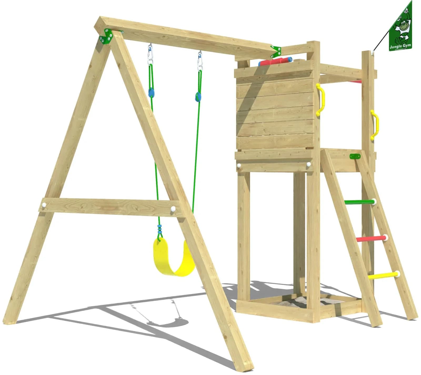 Jungle Gym Perch Spielturm mit Schaukel und Rutschstange
