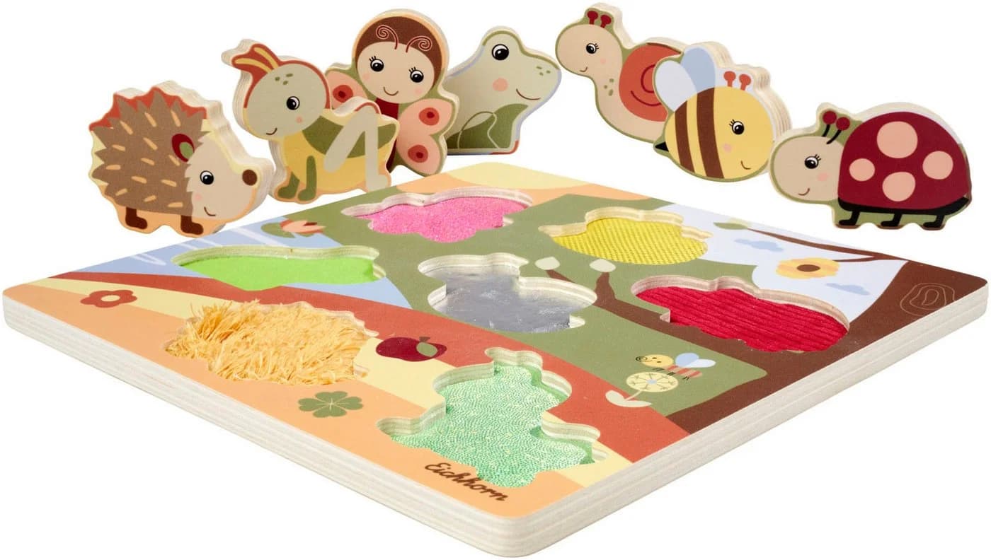 Eichhorn Steckpuzzle Fühlpuzzle mit Stoff, 7 Puzzleteile Bunt