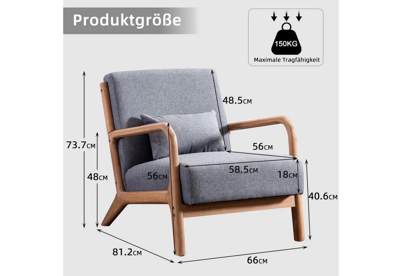 CANMOV Loungesessel Accent Grau mit Kissen und Armlehnen