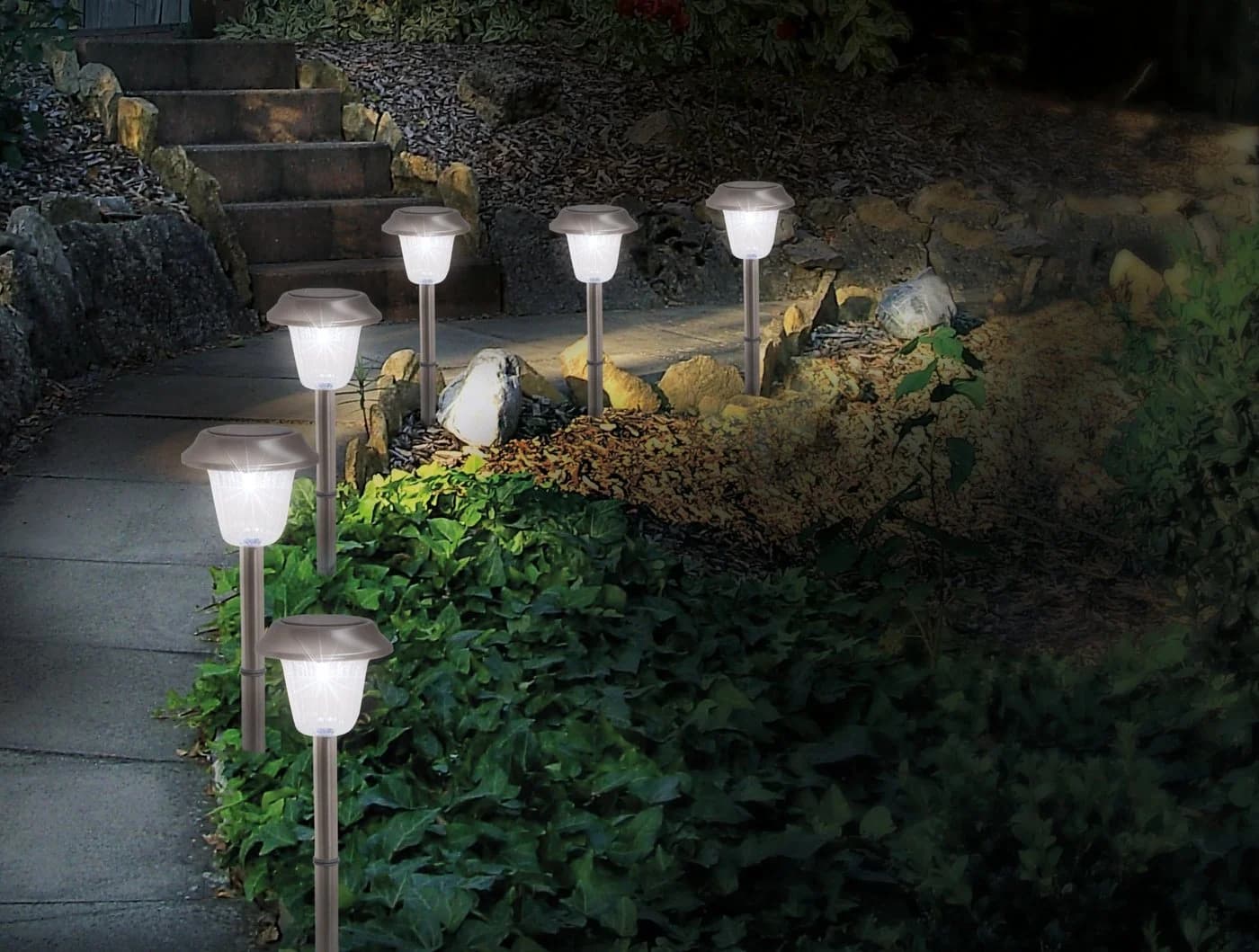 NÄVE LED Gartenleuchte Gustav 6er-Set Silber Solar