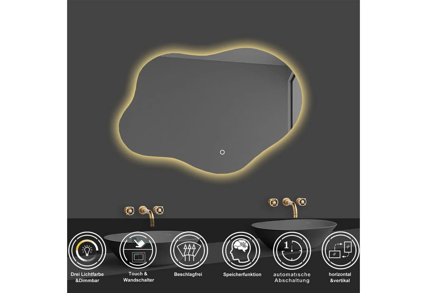 duschspa Badspiegel LED Beleuchtung dimmbar 40-120cm Touch oder Wandschalter