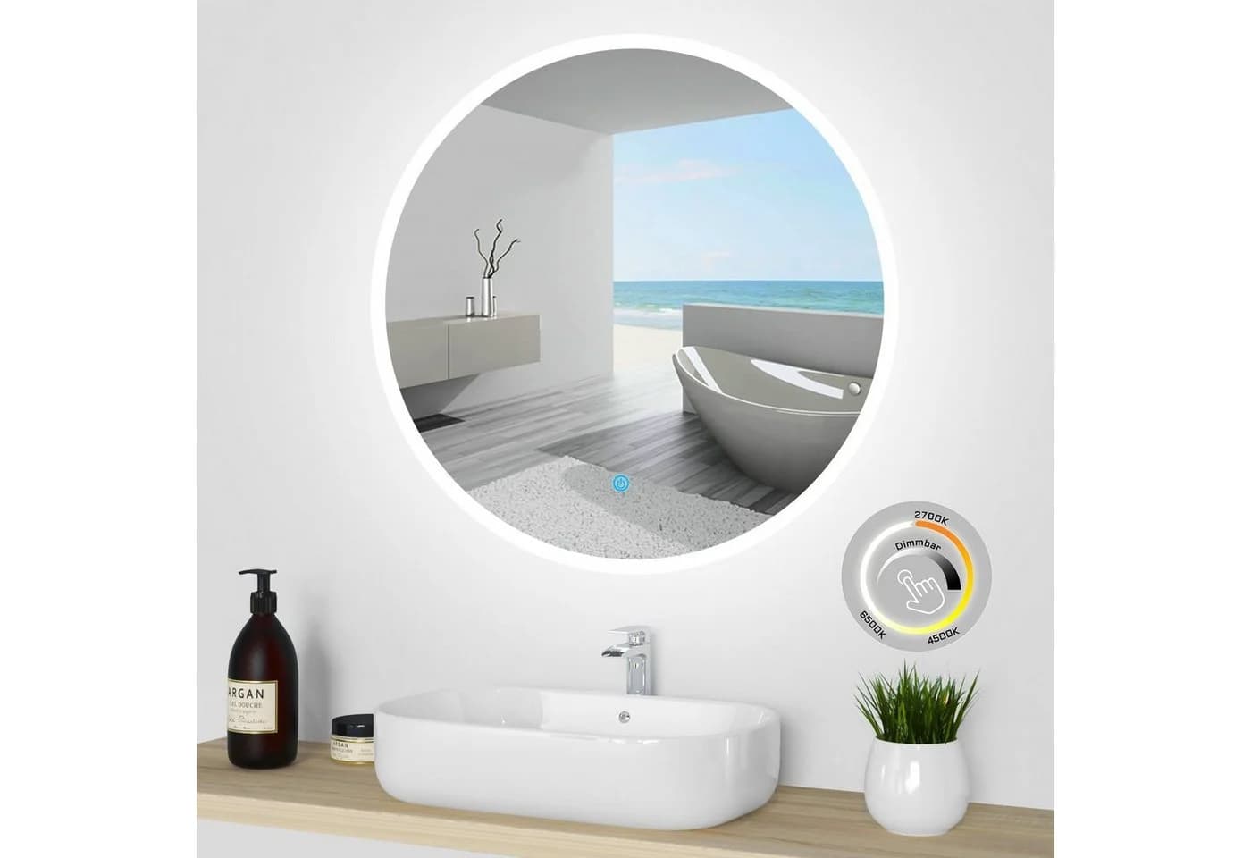 duschspa Badspiegel Rund LED Beleuchtung Touch