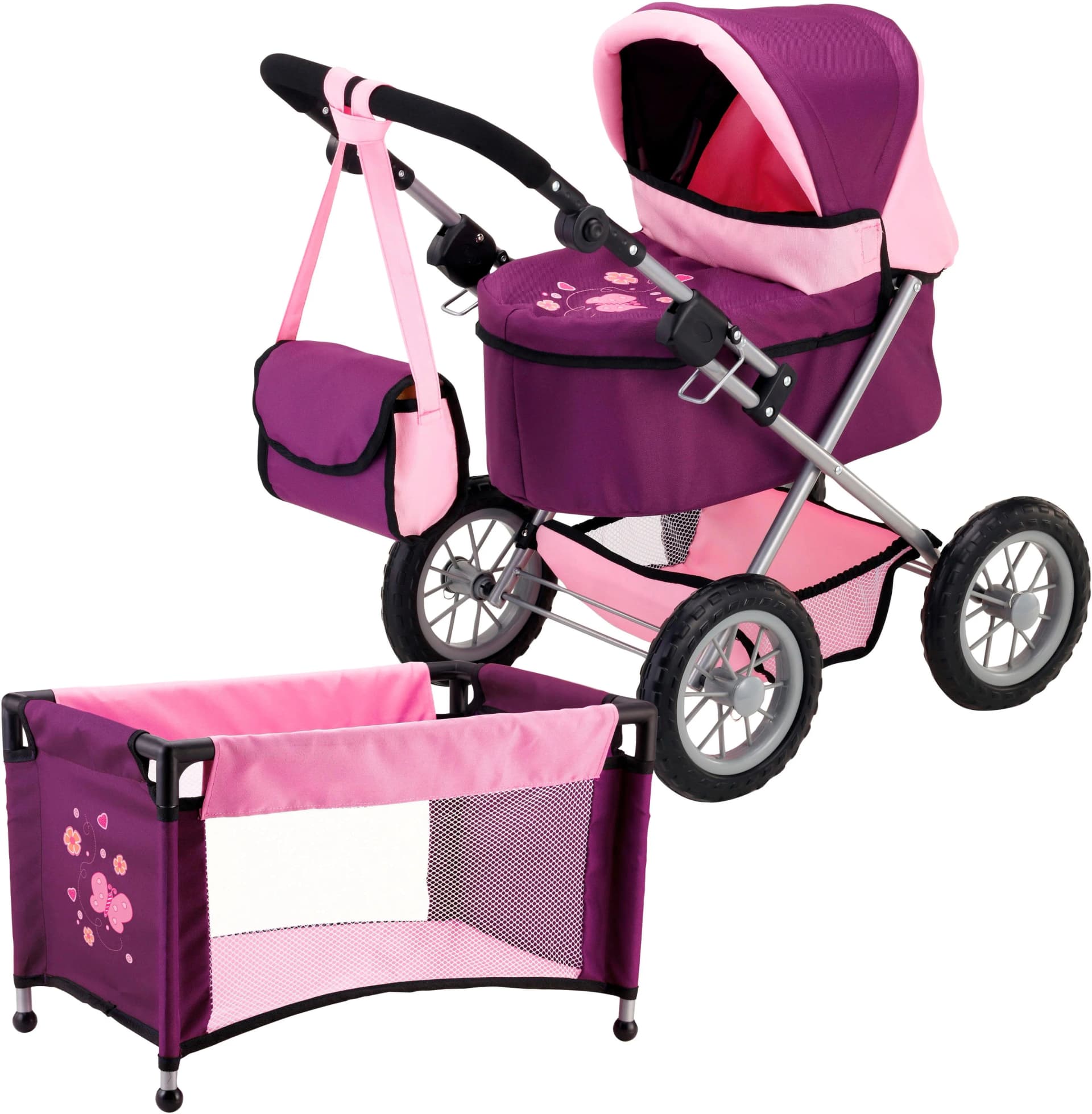 Bayer Puppenwagen Trendy 3-tlg. inkl. Puppen-Reisebett Violett
